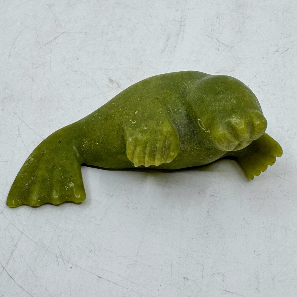 Inuit Handmade Serpentine Baby Seal Sculpture by SAPANQA SAKO